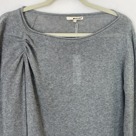 LA Made gray cotton shirred shoulder sweater large NWT - Picture 2 of 6